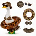 Complete leopard print 5-piece outfit set for garden goose porch statue decoration - Suitable for 23 Inches / Top And Bottom / Five-Piece Set / Leopard Print