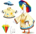 Yellow porch goose raincoat set with sun pattern hat and rainbow umbrella variant - Suitable for 23 Inches / Top And Bottom / Five-Piece Set / Pastoral Raincoat Style