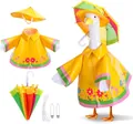 Yellow floral raincoat and umbrella outfit set for garden porch goose decoration - Suitable for 23 Inches / Top And Bottom / Five-Piece Set / Old Print Raincoat