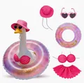 Pink polka dot porch goose outfit set with bikini, hat, sunglasses, and swim ring. - Suitable for 23 Inches / Top And Bottom / Five-Piece Set / Pink Polka Dot