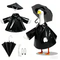 Complete black shiny raincoat outfit set with umbrella for porch goose garden decor - Suitable for 23 Inches / Top And Bottom / Five-Piece Set / Black Shiny Surface
