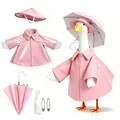 Pink raincoat outfit set including hat and umbrella for porch goose statue garden decoration - Suitable for 23 Inches / Top And Bottom / Five-Piece Set / Shiny Pink