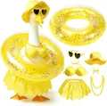 Adorable yellow polka dot beach outfit set for large porch goose statue garden decor - Suitable for 23 Inches / Top And Bottom / 6-Piece Set / Yellow Necklace Style