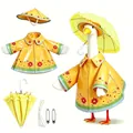 Yellow floral raincoat outfit for porch goose garden statue with umbrella and hat - Suitable for 23 Inches / Top And Bottom / Five-Piece Set / Yellow Floral