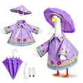 Purple floral raincoat outfit for porch goose garden decoration with mini umbrella - Top And Bottom / Five-Piece Set / Purple Print