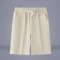 Short d'été ample en coton pour homme en coloris beige avec taille élastique à cordon - M / Bottoms / Kaki