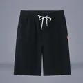 Klassische lockere schwarze Baumwoll-Shorts für Herren mit weißem Kordelzug für den Sommer - M / Bottoms / Schwarz