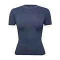 Solid navy blue slim fit fitness t-shirt with high elasticity for women's athletic wear - S / Tops / Blue