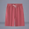 Lässige Baumwolle-Leinen-Shorts für Herren mit Kordelzug in Ziegelrot für den Sommer - M / Bottoms / Rot