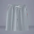 Herren Freizeitshorts aus Baumwollleinen in Grau mit elastischem Bund und Kordelzug - M / Bottoms / Hellgrau