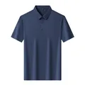 Navy blue short-sleeved polo shirt with breathable fabric for business casual summer wear - M / Tops / Navy Blue