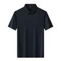 Business casual dark navy short sleeve polo shirt with breathable ice silk stretch fabric - M / Tops / Navy Blue