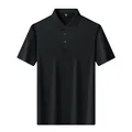 Classic black business casual breathable ice silk stretch Polo shirt for men summer wear - M / Tops / Black
