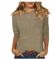 Vue détaillée du t-shirt à col rond pour femme kaki avec manches 3/4 et coupe ample - S / Haut / Khaki
