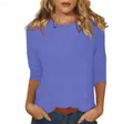 Vue de face d'un t-shirt bleu pour femme à manches 3/4 et col rond classique - S / Haut / Violet