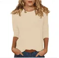 T-shirt femme beige à col rond et manches 3/4 pour un look décontracté et élégant - S / Haut / Beige