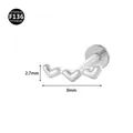 F136 Titanium triple heart labret stud for lip and ear bone cartilage piercing - Style 5 Silver / 1.2x6mm M0.9 Teeth