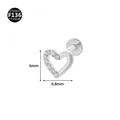Silver heart-shaped F136 titanium piercing stud with inlaid stones and flat back - Style 7 Silver / 1.2x6mm M0.9 Teeth