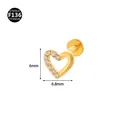 Heart-shaped gold F136 titanium internally threaded labret stud earring with clear stones - Style 7 Gold / 1.2x6mm M0.9 Teeth