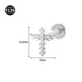 High-quality F136 Titanium winged cross labret stud with crystal inlay for body piercings - Style 10 Silver / 1.2x6mm M0.9 Teeth