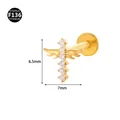 Gold F136 titanium labret piercing jewelry featuring a winged stone-set cross design - Style 10 Gold / 1.2x6mm M0.9 Teeth