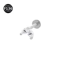 Titanium F136 labret stud earring featuring marquise-cut clear stones in leaf design - Style 14 Silver / 1.2x6mm M0.9 Teeth