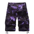 Pantalones cortos cargo informales para hombre con diseño de camuflaje morado y bolsillos - 38 / Camuflaje Púrpura