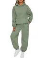 Full body view of women's sage green oversized hoodie and jogger tracksuit set - XS / Top And Bottom / Green