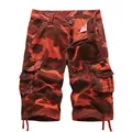 Men's loose casual cargo shorts featuring a vibrant red camouflage pattern design - Brick Red Camouflage
