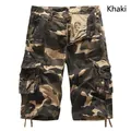 Men's loose casual khaki camouflage cargo shorts featuring multi-pocket design - Khaki Camouflage
