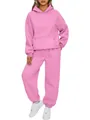Rosa zweiteiliger Kapuzenpullover und Jogginghose im Set, präsentiert an einem Model. - XS / Oberteil Und Unterteil / Rosa