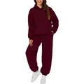 Oversized burgundy hoodie and joggers set for women's stylish autumn casual wear - 1XL / Top And Bottom / Burgundy