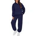 Stylish navy blue two-piece oversized hoodie and jogger pants set for women's casual wear - 1XL / Top And Bottom / Navy Blue
