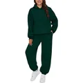 Dark green two-piece casual leisure tracksuit set with hoodie and sweatpants for women - 1XL / Top And Bottom / Dark Green