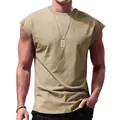 Camiseta sin mangas para hombre, chaleco de fitness holgado color caqui verano. - S / Tops / Caqui