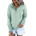 Lässiges Damen-Kapuzensweatshirt in Minzgrün mit Knopfleiste und Langarm-Schnitt - S / Oberteile / Hellgrün
