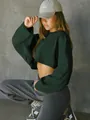 Cropped donkergroen sweatshirt met ronde hals en oversized lange mouwen voor dames - XS / Donkergroen