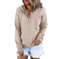 Lässiges beiges Damen Kapuzen-Sweatshirt mit Vordertasche und Knopfleiste am Ausschnitt - S / Oberteile / Aprikose