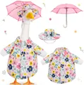 Porch goose floral outfit set includes shirt with matching hat and pink umbrella - Top And Bottom / Three-Piece Set / White Flower