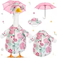 Porch goose floral raincoat set with matching hat and pink decorative umbrella - Top And Bottom / Three-Piece Set / Pink Floral