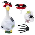 Halloween porch goose costume set with bat hat, spider web, and skeleton hand decorations. - Top And Bottom / Four-Piece Set / Red