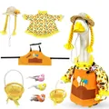 Gardener costume set for porch goose with sunflower dress and straw hat - Top And Bottom / 7-Piece Set / Yellow Sunflower