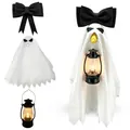 Ghost Halloween costume outfit for porch goose with black bow and vintage lantern accessory - Top And Bottom / Three-Piece Set / Ghost With Black Bow