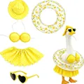 Yellow polka dot bikini and skirt set with heart sunglasses for lawn goose decor - Top And Bottom / Five-Piece Set / Yellow Polka Dot