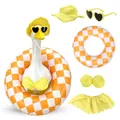 Complete yellow checkered summer clothing and accessory set for porch goose statue - Top And Bottom / Five-Piece Set / Yellow Plaid