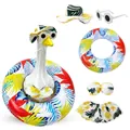 Tropical leaf print porch goose clothing set including sun hat, sunglasses and swim ring - Top And Bottom / Five-Piece Set / Maple Leaf Print