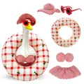 Red and white checkered outfit set for porch goose decoration with matching inflatable ring - Top And Bottom / Five-Piece Set / Red Check
