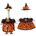 Halloween pumpkin themed porch goose outfit with black witch hat and orange dress set - Top And Bottom / Set / Dark Night Pumpkin Witch