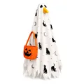 Halloween ghost costume for porch goose featuring black cat prints and pumpkin bag - Star and Moon Cat Ghost Style