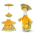 Yellow porch goose raincoat set with frog and floral pattern including hat and umbrella - Frog Raincoat Style / Three-Piece Set